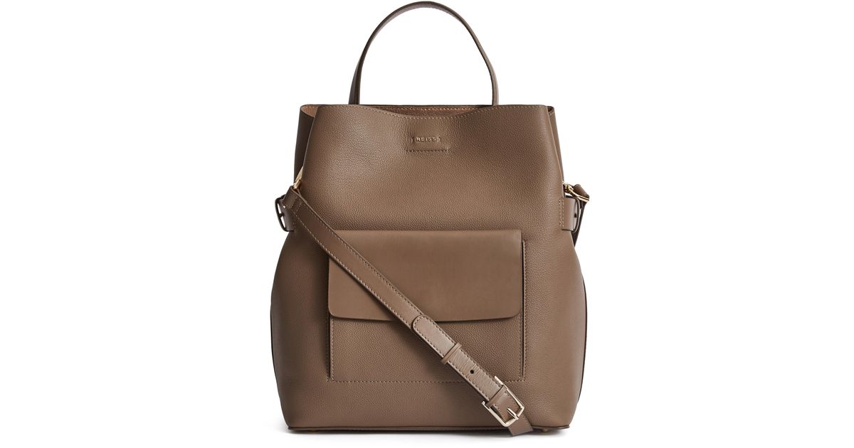 reiss freya leather bucket bag