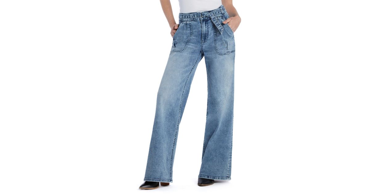 HINT OF BLU Mighty Belted High Waist Wide Leg Jeans in Blue | Lyst
