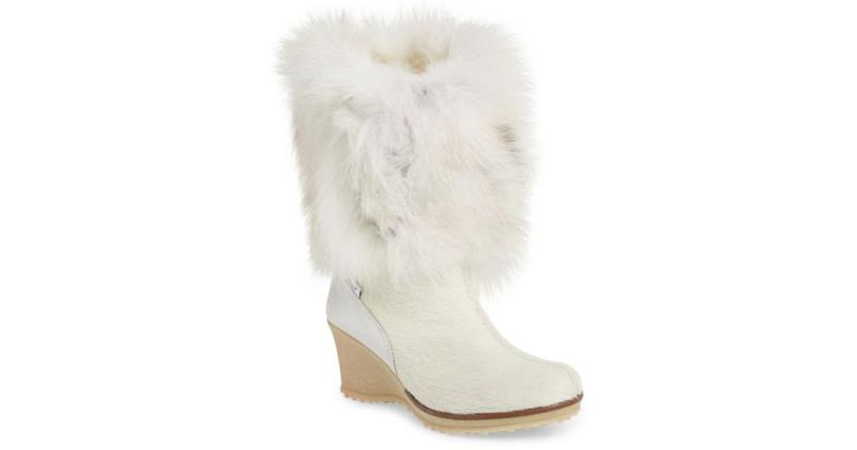 white wedge boots with fur