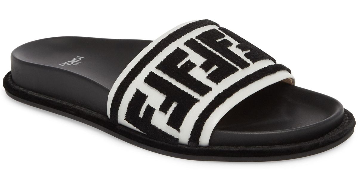 Fendi Leather Fun Logo Slide Sandal in 