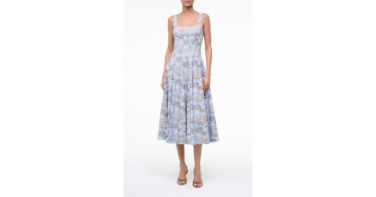 staud wells poplin midi dress Staud Wells Pleated Striped Cotton-Blend Poplin Midi Dress
