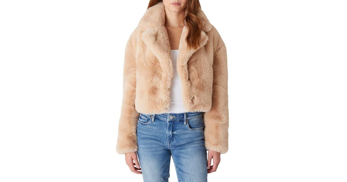 Blank NYC Crop Faux Fur Jacket in Blue Lyst