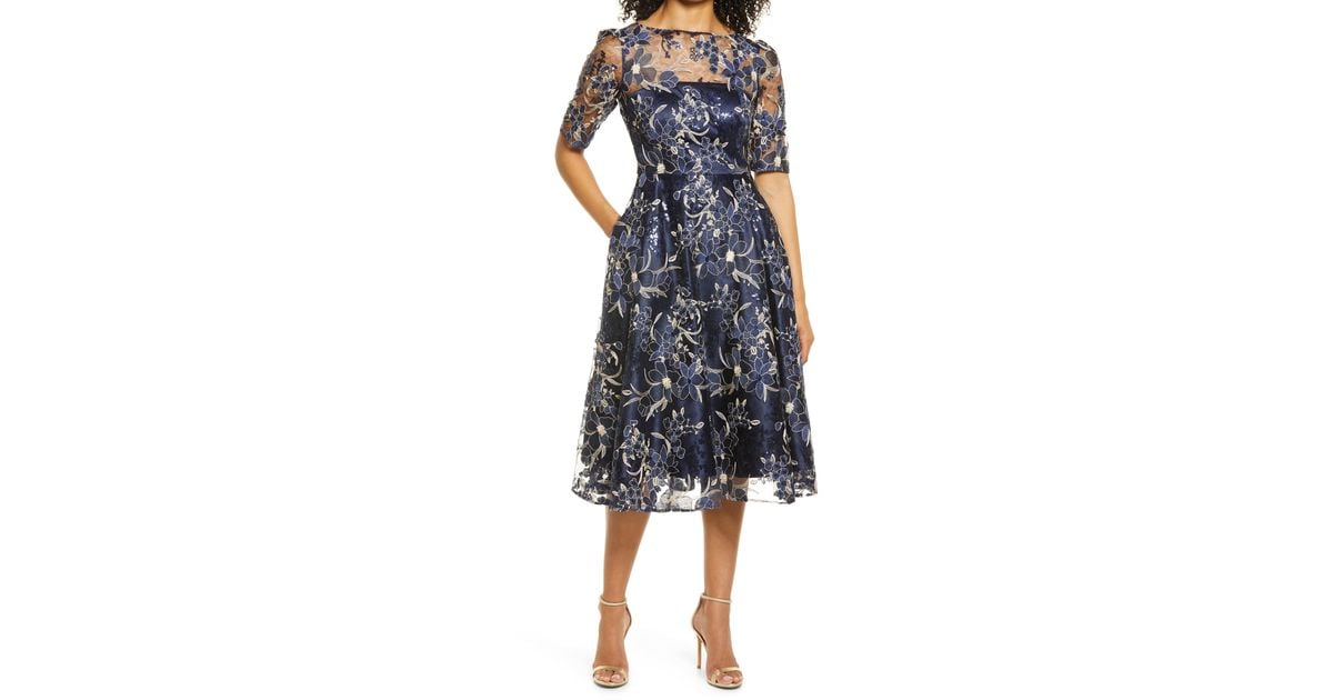 eliza j sequin floral mesh gown