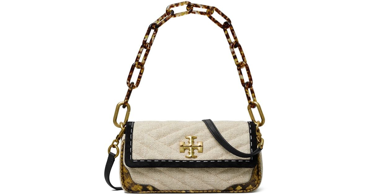 Tory Burch Kira Mixed Media Quilted Shoulder Bag in Black Lyst