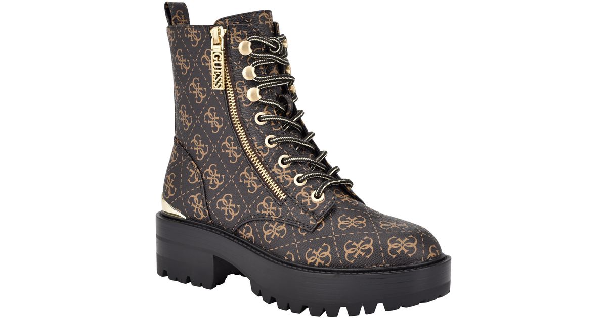 Guess Fearne Combat Boot in Brown Lyst