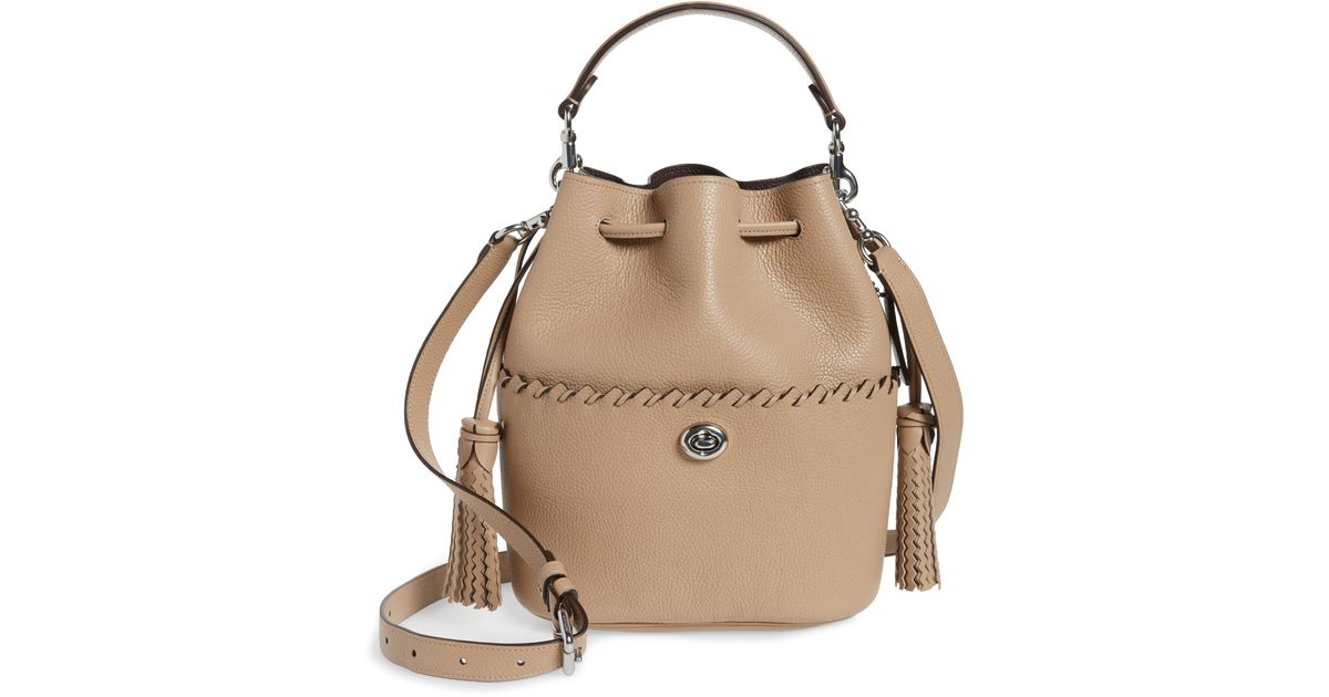 COACH Lora Whipstitch Leather Bucket Bag in Light Nickel/ Taupe (Brown) - Lyst