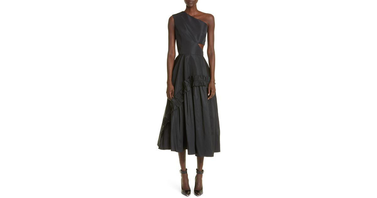 Alexander McQueen Ruffle One-shoulder Faille Dress in Black | Lyst