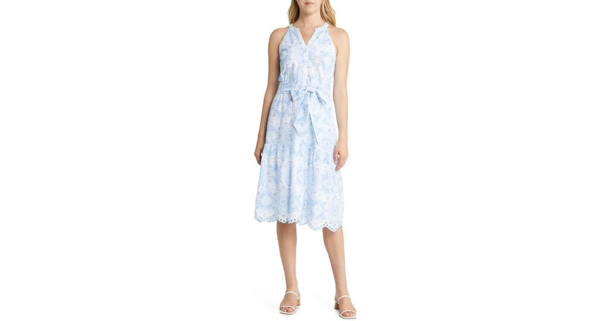 Lilly Pulitzer Kiri Tie Waist Cotton Eyelet Midi Dress in Blue Lyst