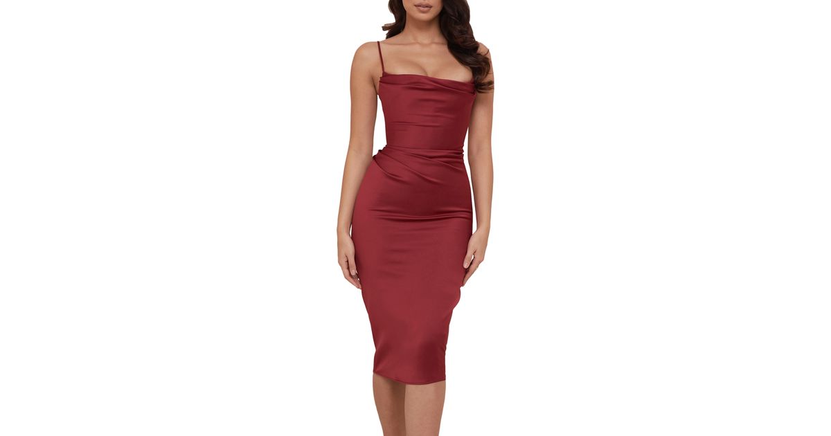 House Of Cb Anja Satin Corset Midi Dress in Red Lyst