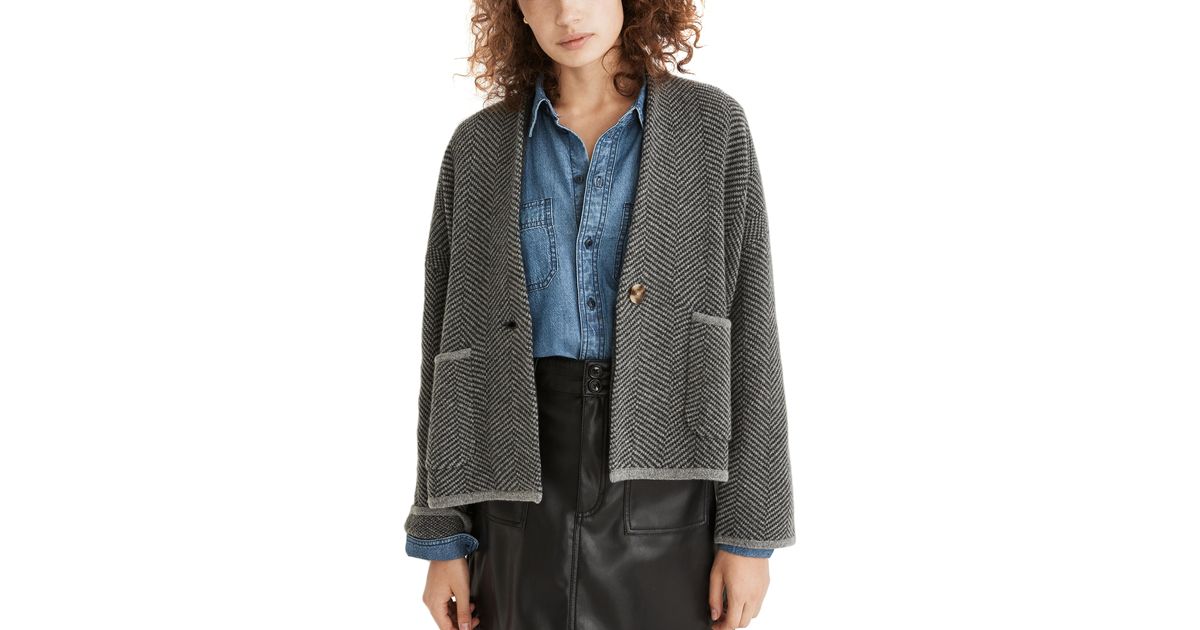 madewell herringbone crop sweater jacket