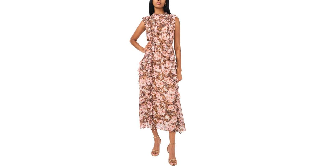 PARKER Womens Pink Ruffled Fitted Printed Long Sleeve Tie Neck Mini Evening Sheath Dress main image 1