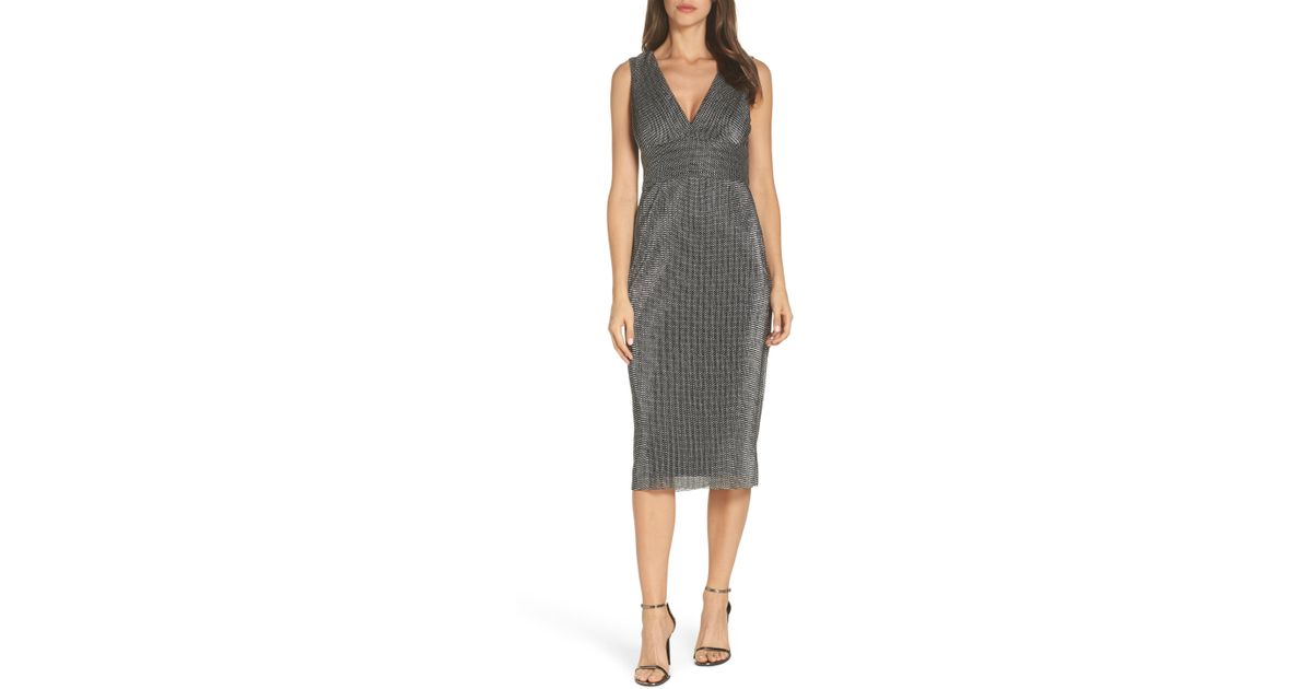 adrianna papell chainmail knit dress gold