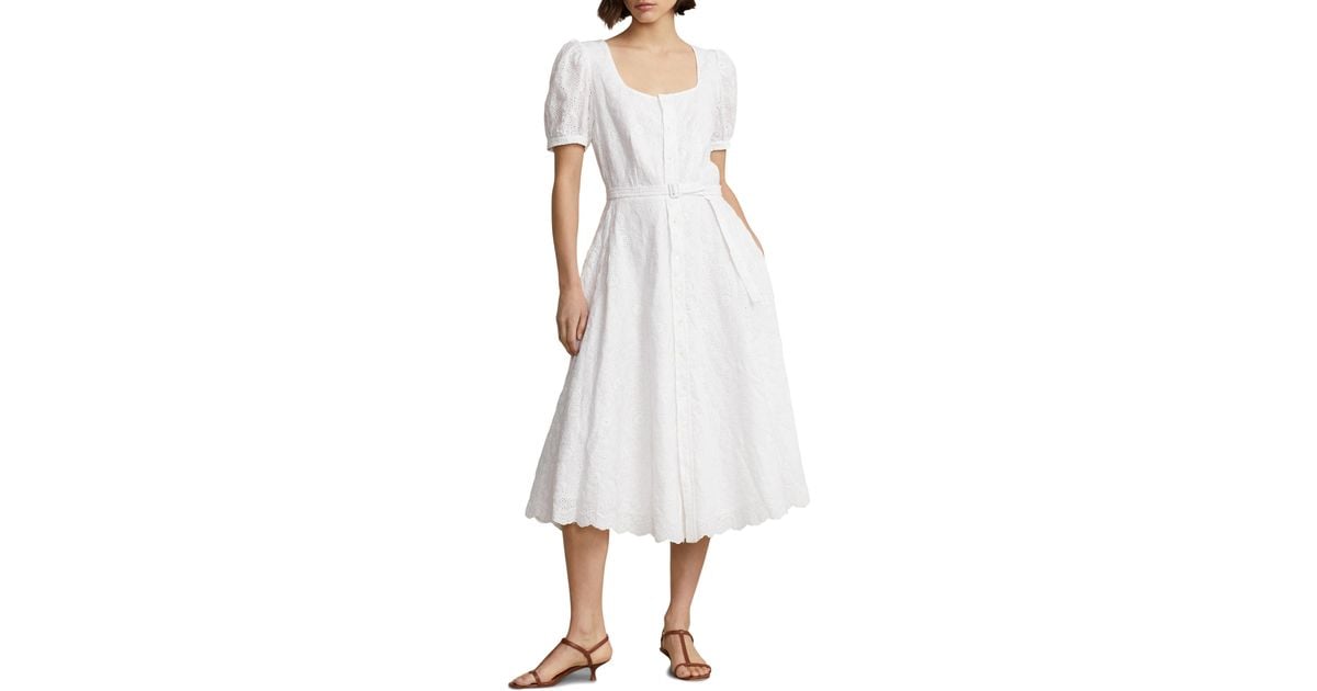 Polo Ralph Lauren Eyelet Embroidery Linen Dress in White | Lyst