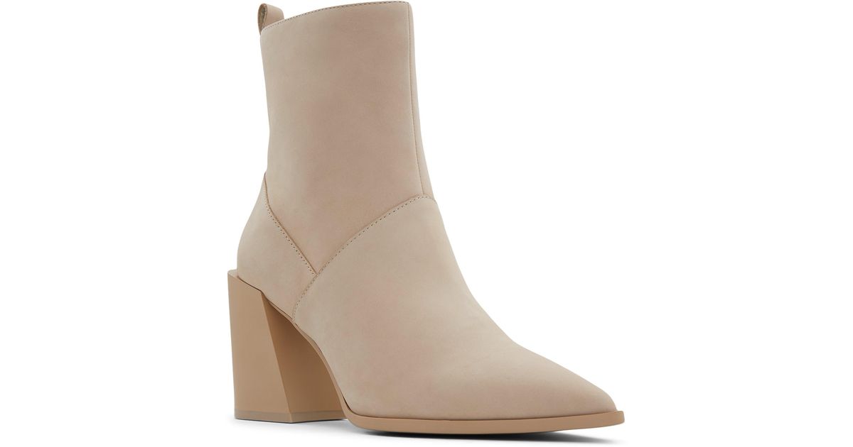 ALDO Bethanny Pointed Toe Block Heel Bootie in Natural | Lyst