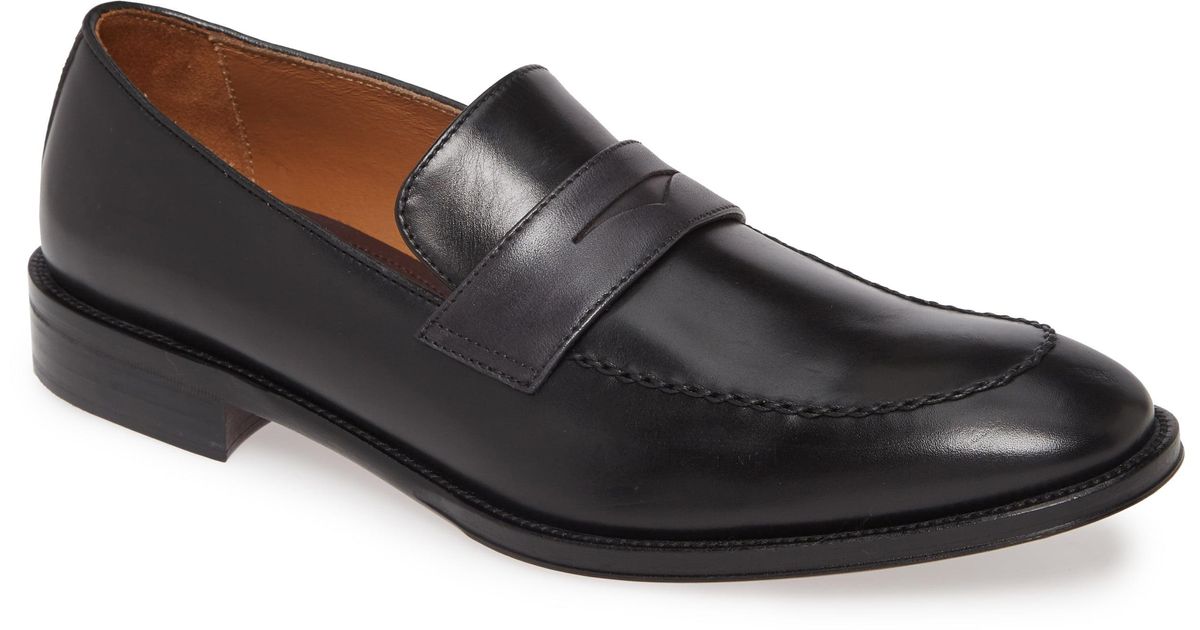 Bruno Magli Leather Arezzo Penny Loafer in Black/ Dark Grey Leather ...