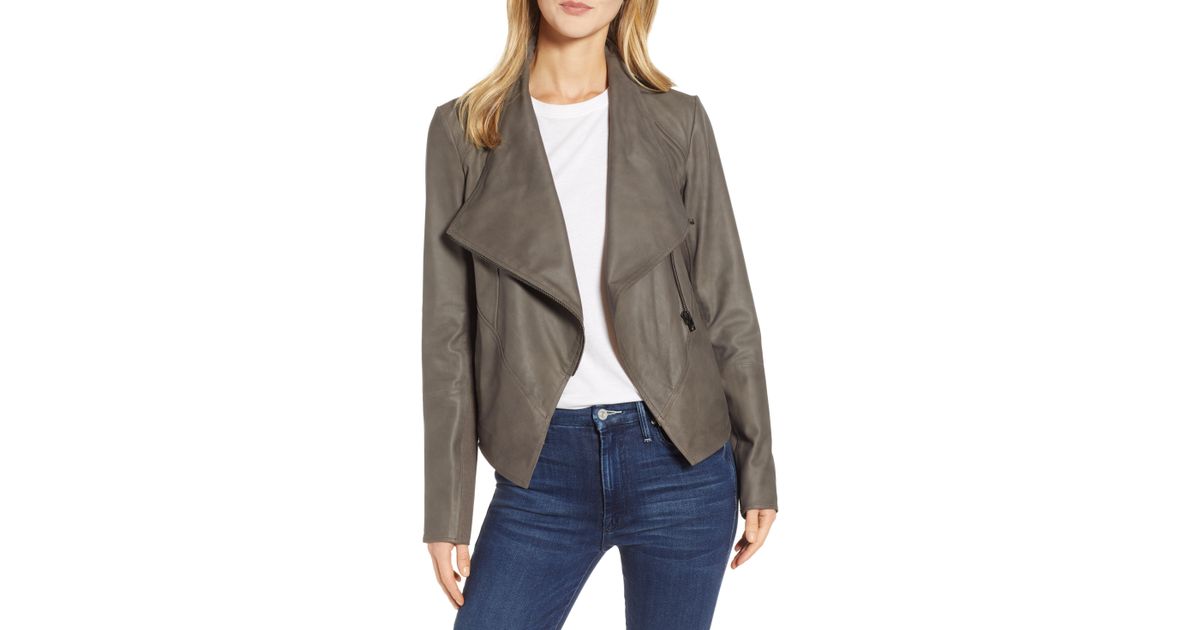 Lamarque Black Asymmetrical Zip Front Leather Cascade Jacket