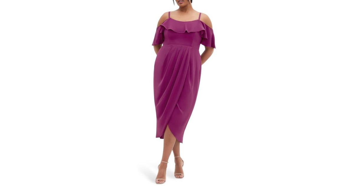 City Chic Flirtation Ruffle Off The Shoulder Cocktail Dress in Purple | Lyst