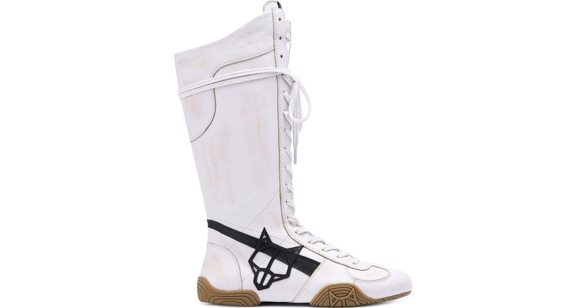 【Naked Wolfe】Betsy/ボクシングブーツ/内側ジップ/ひざ下 Betsy White Alcohol Leather