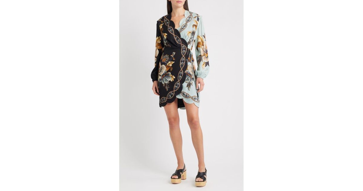 FARM Rio Snake Garden Mix Print Long Sleeve Wrap Dress in Black | Lyst
