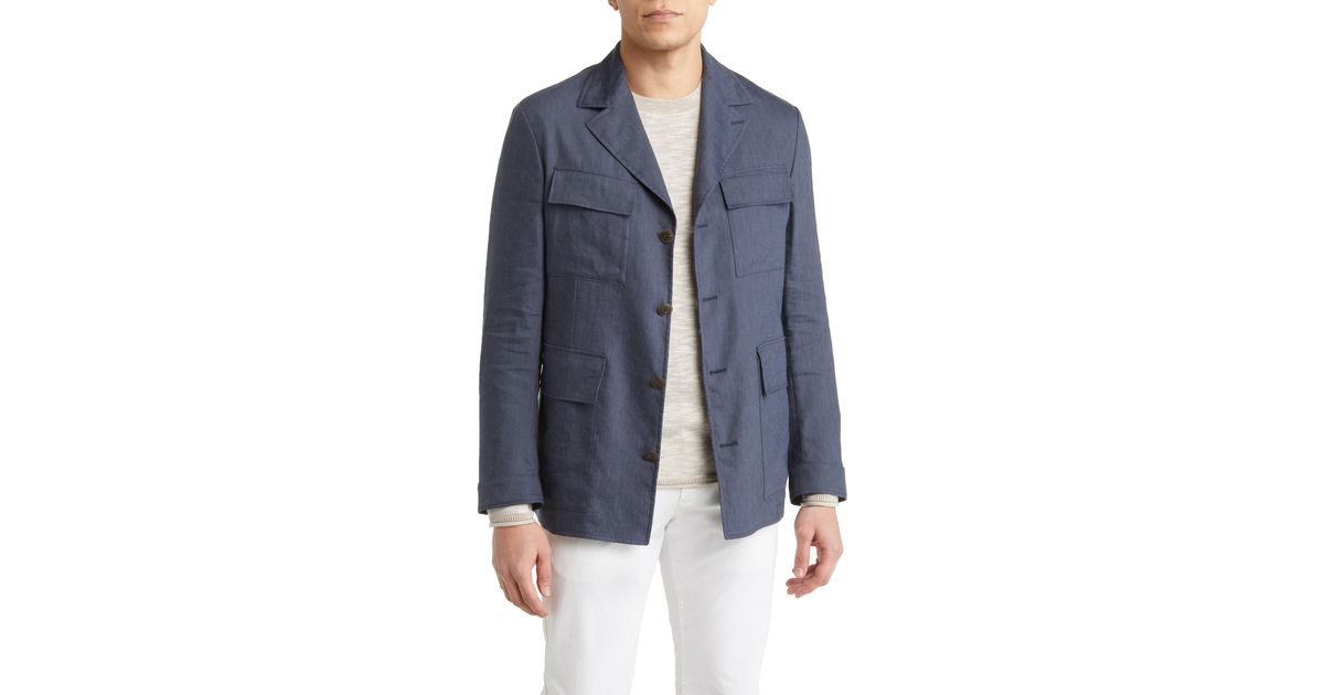 Canali Safari Linen & Wool Blazer in Blue for Men | Lyst
