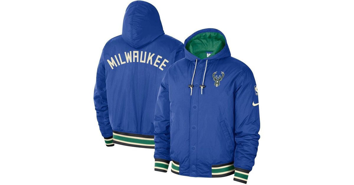 Nike Kelly Green Milwaukee Bucks 202223 City Edition Courtside Bomber Full Zip Hoodie Jacket
