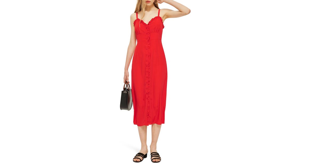 topshop ruffle button down slipdress
