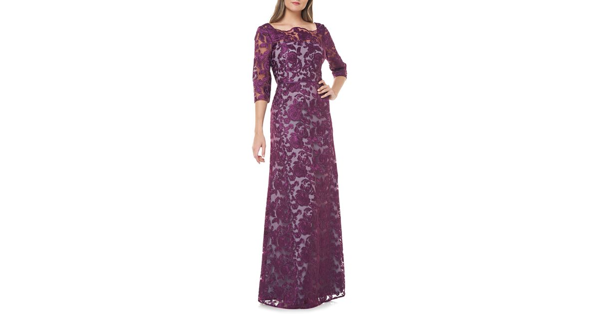 js collections scalloped embroidered gown