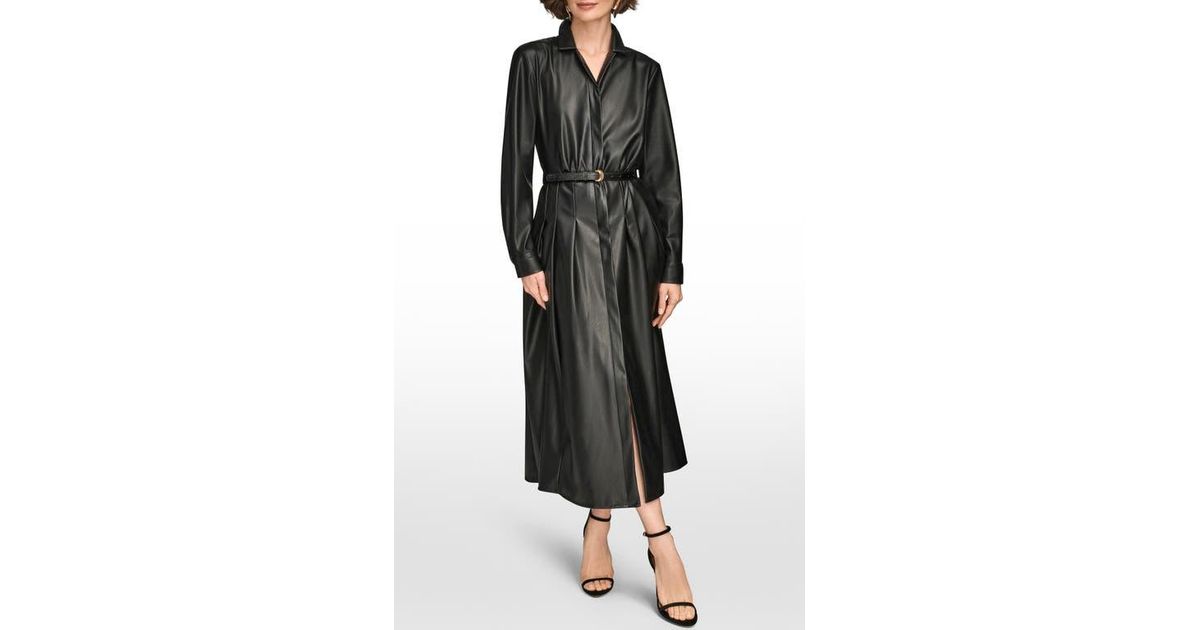 chinese dress ladies Donna Karan Women's Faux Leather Trim Belted Pencil Skirt - Chocolate Plum
