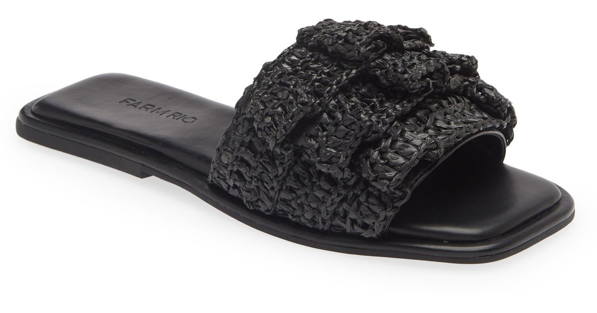 FARM Rio Ruffle Crochet Slide Sandal in Black Lyst