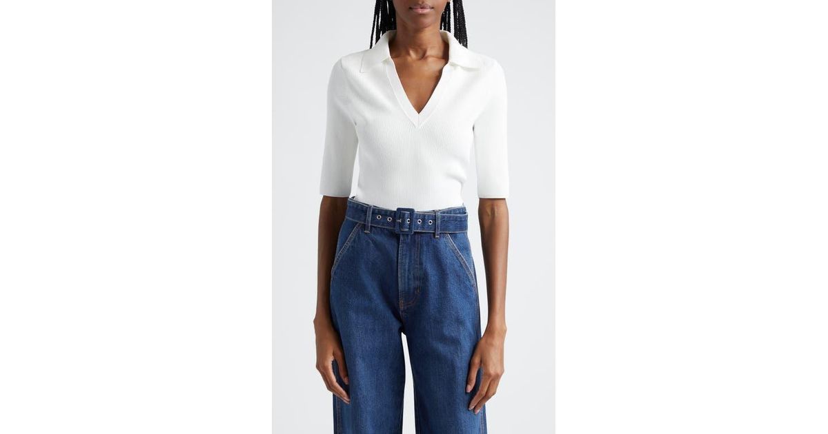 Veronica Beard Emily Johnny Collar Rib Knit Polo in White | Lyst