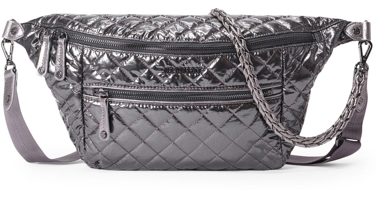 MZ Wallace Crosby Metallic Sling Bag in Gray Lyst