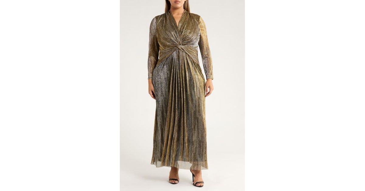 Anne Klein Metallic Twist Front Long Sleeve Maxi Dress | Lyst