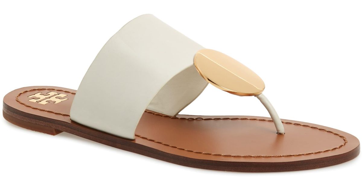 Tory Burch Leather Patos Disk Sandal in Ivory (White) - Lyst