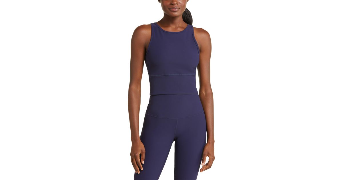 Zella Luxe Rib Twoway Crop Tank in Blue Lyst