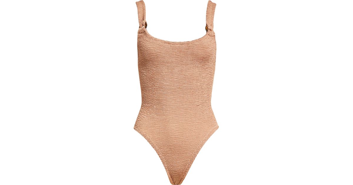Hunza G Tortoise Strap Detail Onepiece Swimsuit in Brown Lyst