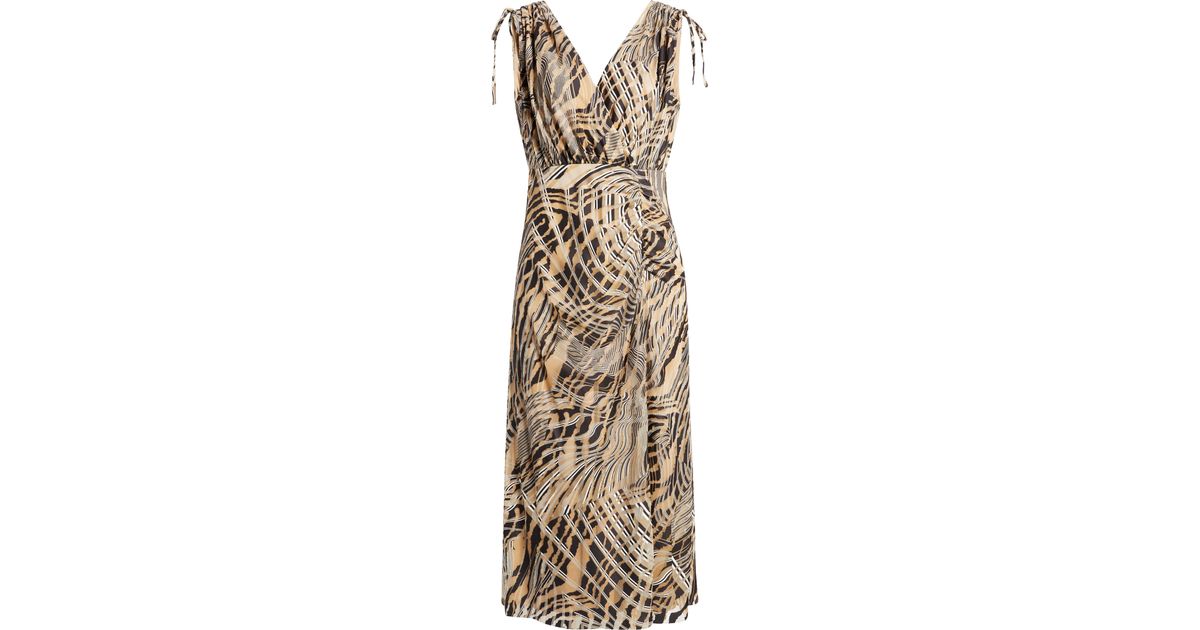 Anne Klein Abstract Print Tie Shoulder Dress in Natural | Lyst