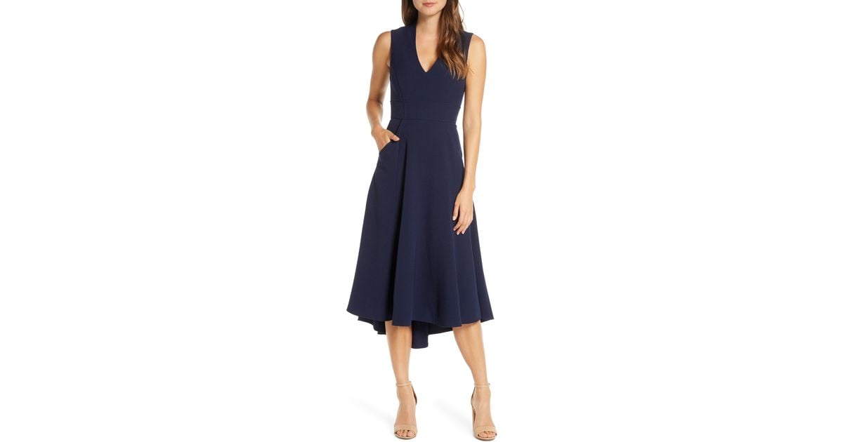 Eliza J High/low Fit & Flare Dress in Navy (Blue) - Save 47% - Lyst