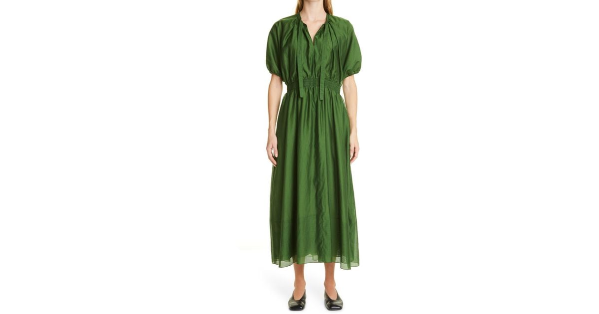Max Mara Carter Cotton & Silk Voile Midi Dress in Emerald (Green) | Lyst