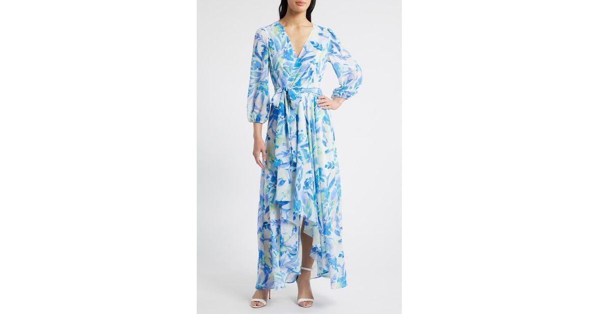 Eliza J Floral Print Long Sleeve Maxi Dress in Blue | Lyst