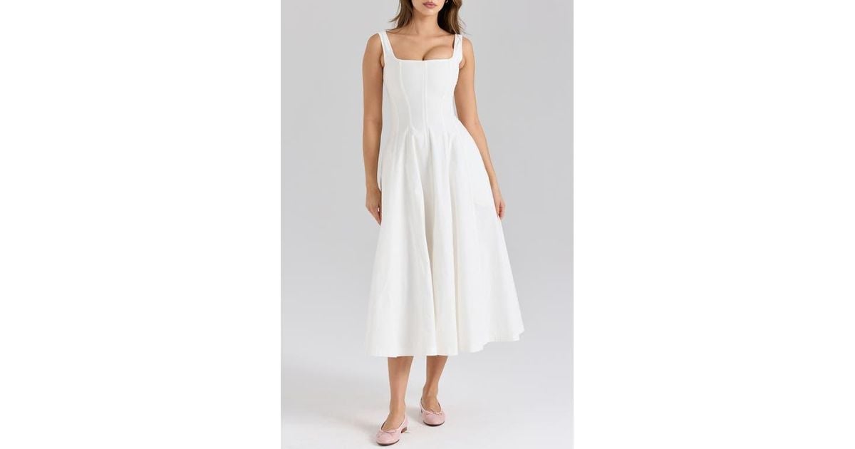 petite a line formal dresses Women's Natalie A-line Square Neck Organza Midi Dress XS/S/M/L/XL White –  Happy Clothing main image 1