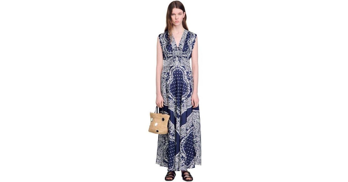 chinese dress ladies BANDANA-PRINT MAXI DRESS  SANDRO Egypt