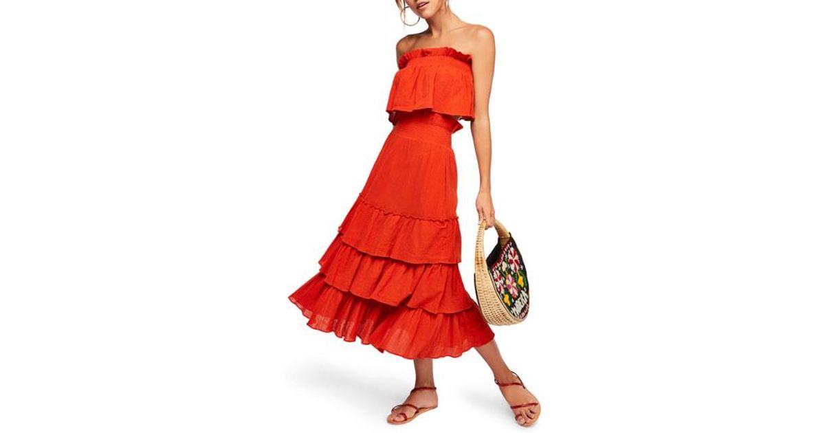 endless summer by free people sea breeze strapless crop top & midi skirt