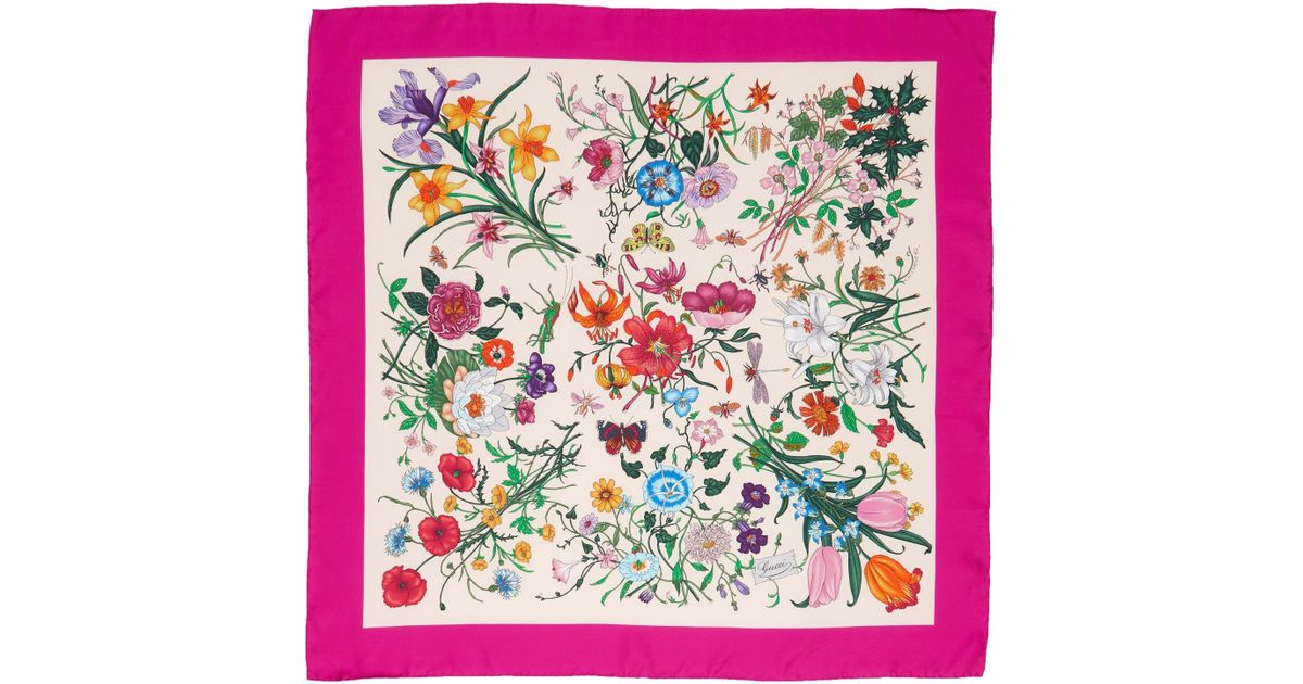 gg flora print silk scarf