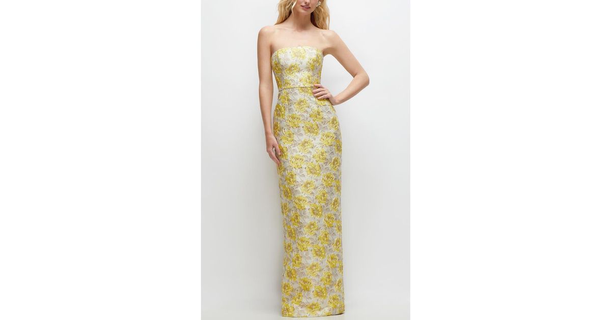 Alfred Sung Golden Metallic Jacquard Strapless Column Gown in Yellow | Lyst