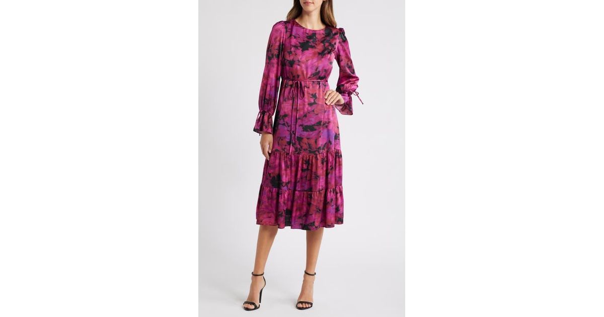 Jordana Long Sleeve Waist Tie Ribbed Midi Dress Rose main image 1