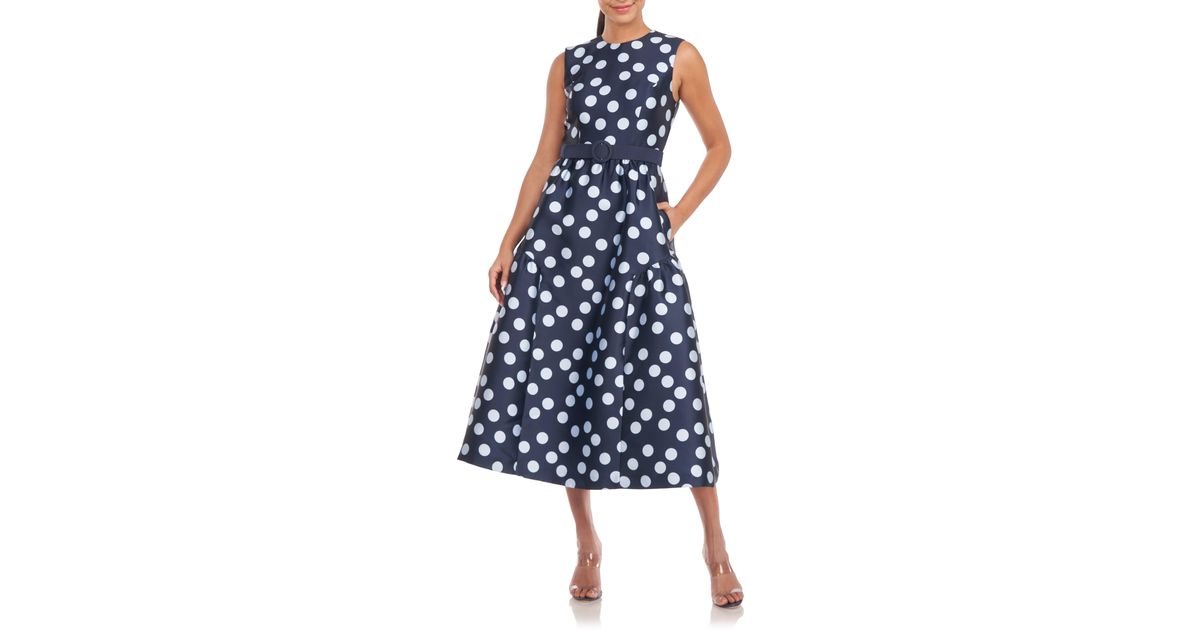 Kay Unger Tinslee Polka Dot Fit & Flare Midi Dress in Blue | Lyst