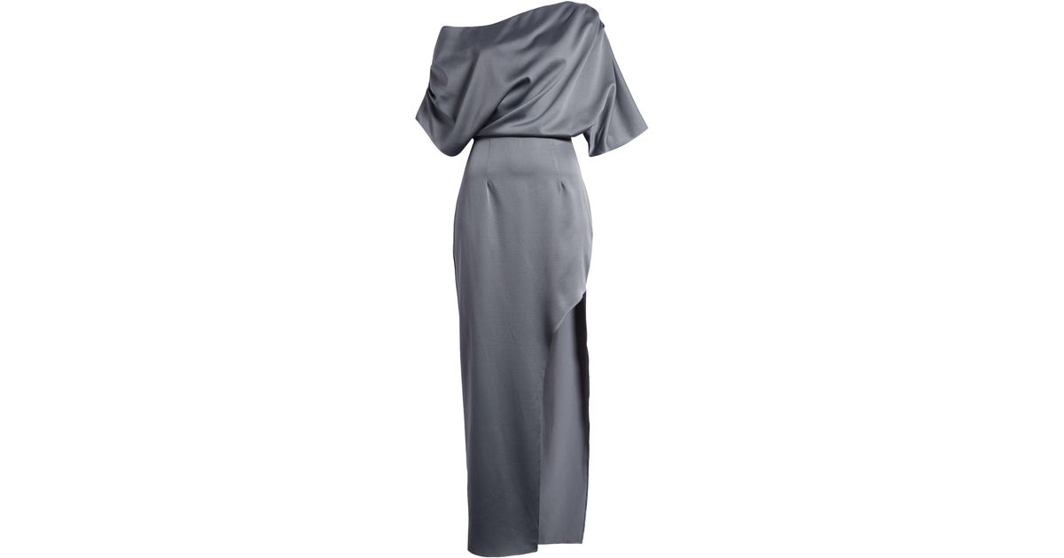 Elliatt Andrea One-shoulder Satin Gown in Gray | Lyst