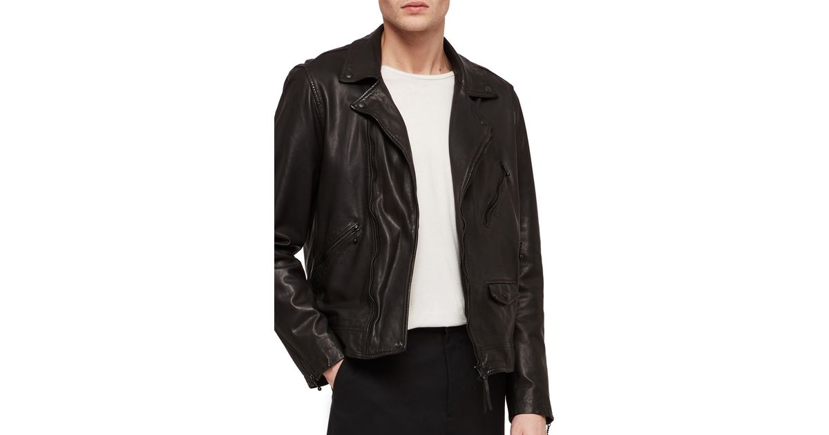 Allsaints Holt Slim Fit Leather Biker Jacket In Black For Men Lyst Allsaints Holt Slim Fit Leather Biker