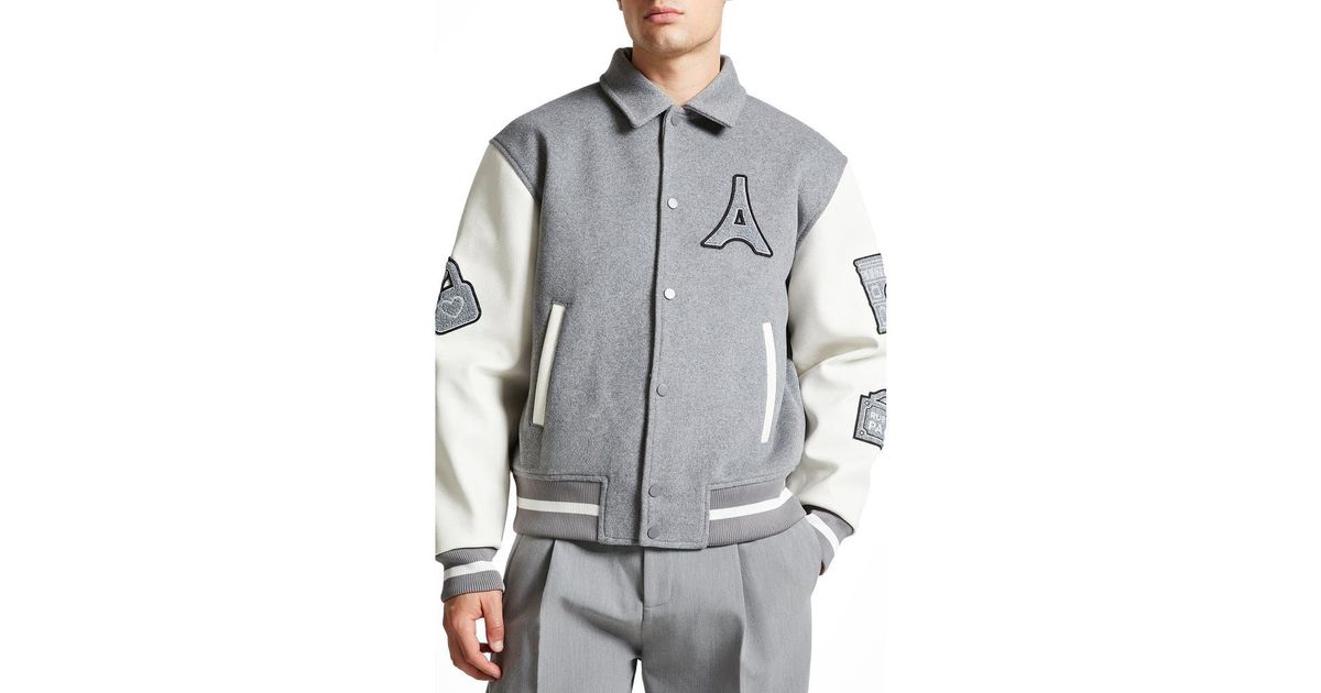 Manière De Voir Oscar Mona Lisa Wool Blend Varsity Jacket in Gray for ...