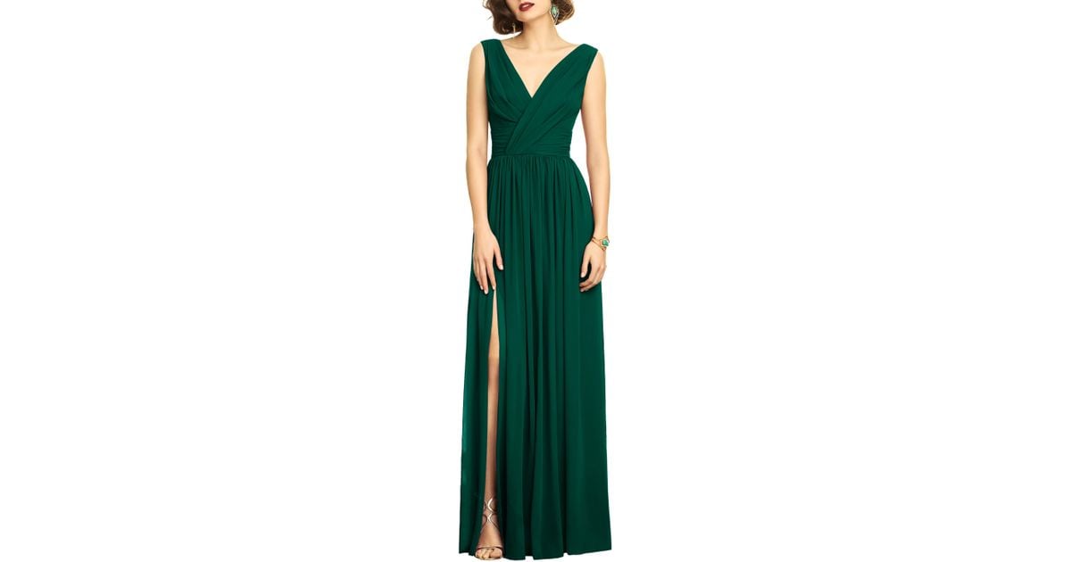 dessy collection surplice ruched chiffon gown